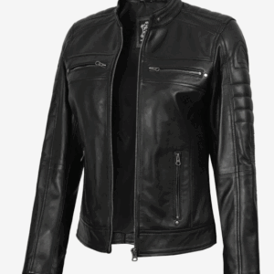 Women's Black Cafe Racer Real Lambskin Leather Jacket