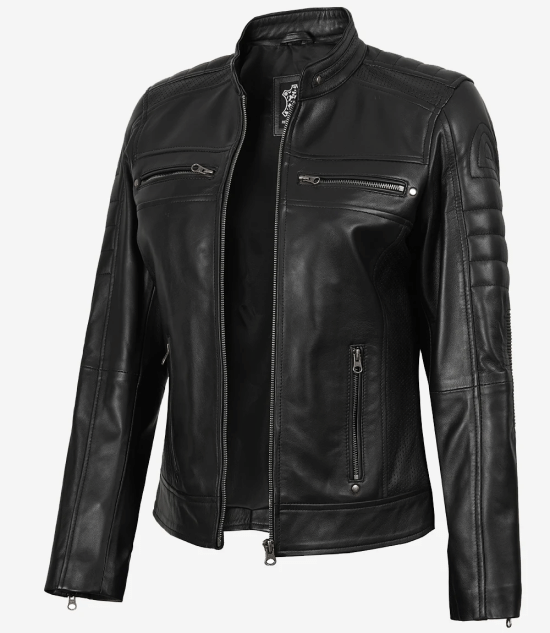 Women's Black Cafe Racer Real Lambskin Leather Jacket