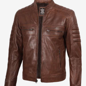 Austin Men Cafe Racer Cognac Brown Leather Jacket