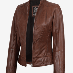 Women's Vintage Cafe Racer Cognac Brown Leather Jacket