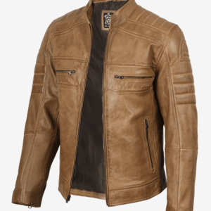Men's Yellow Wax Cafe Racer Lambskin Leather Jacket