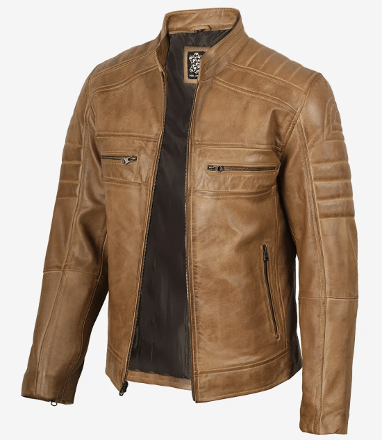 Men's Yellow Wax Cafe Racer Lambskin Leather Jacket