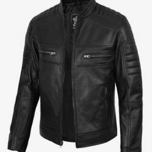 Men’s Black Lambskin Leather Cafe Racer Jacket
