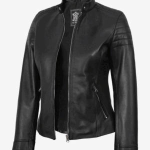 Women Cafe Racer Black Leather Jacket