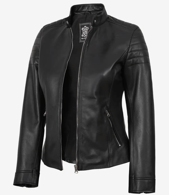Women Cafe Racer Black Leather Jacket